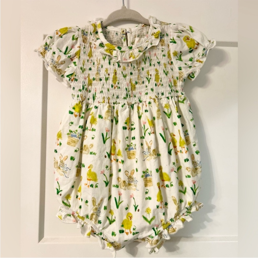 Sweethoney - Smocked Baby Romper with Spring Animal Print